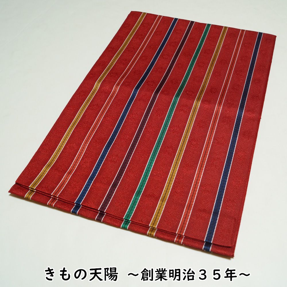 夏物 八寸名古屋帯 紗 未使用品 化繊 間道に小花模様 全通柄 【中古