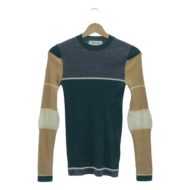 ENFOLD / エンフォルド | ウール配色リブニット | 38 | グリーン