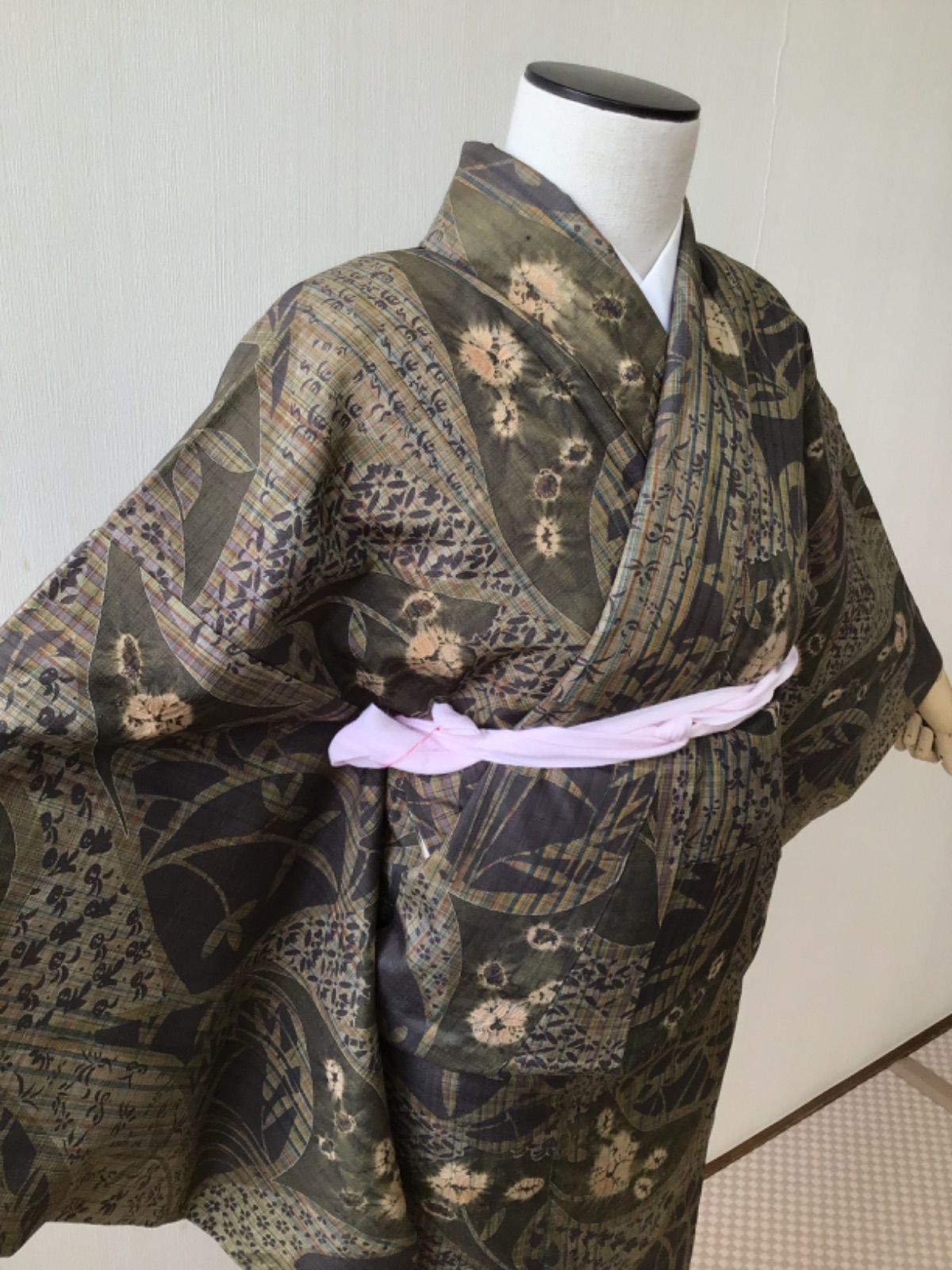 袷 紬着物 紬 着物 七代目吉澤与市 裄68cm y-126