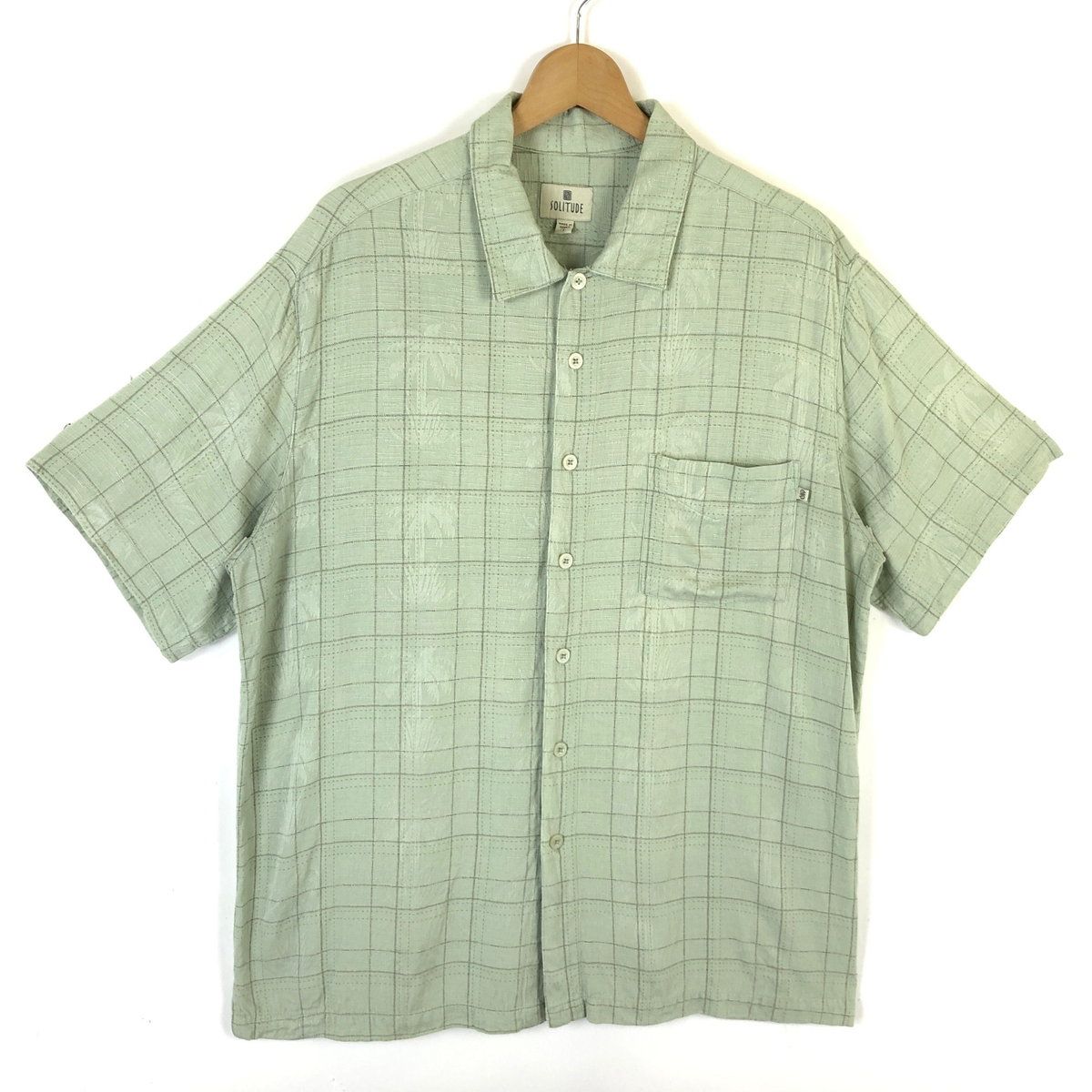 【古着】 SOLITUDE メキシカン シャツ 開襟 格子 ヤシの木 半袖 グリーン系 メンズXL 【中古】 n037911