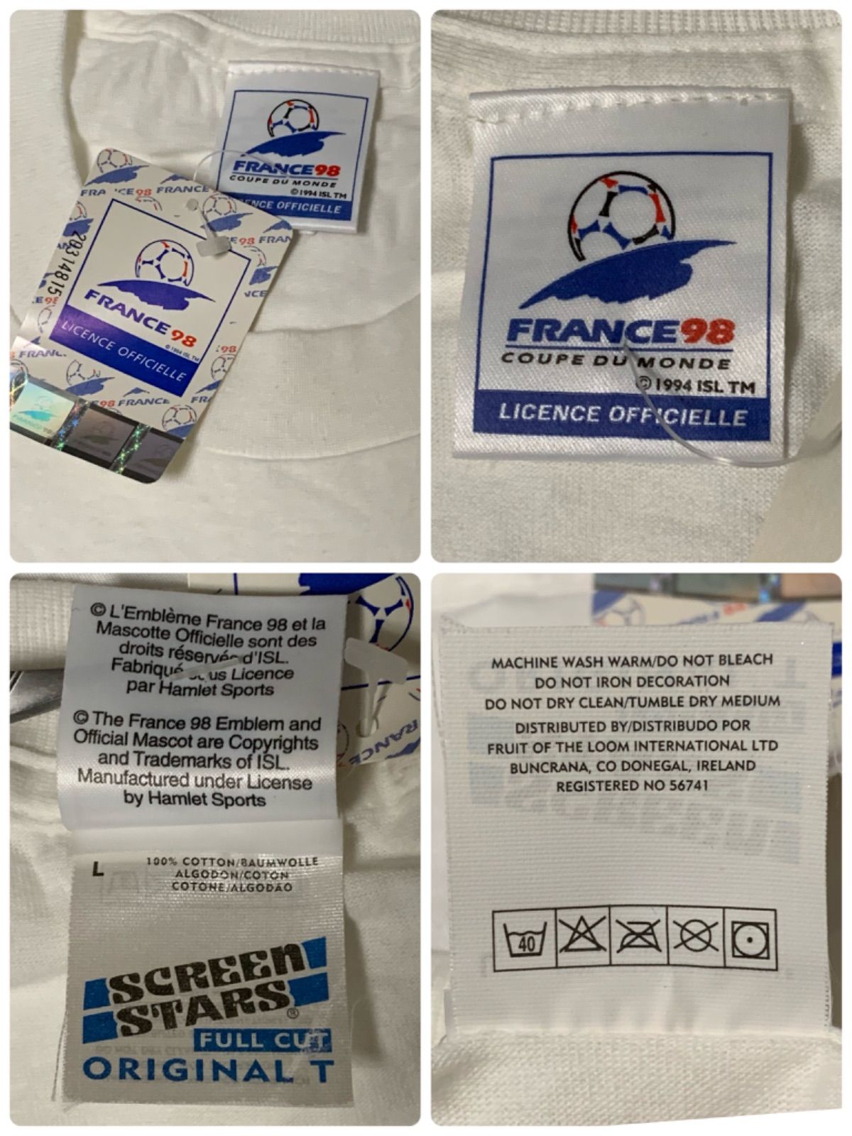 90s Screen Stars “1998 France World Cup” S/S Graphic T-Shirt スクリーンスターズ フランスワールドカップ グラフィックTシャツ 半袖 ホワイト Lサイズ デッドストック シングルステッチ サッカー