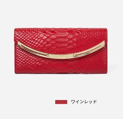 長財布レディース ♥レザー薄型スリムウォレット 二つ折り財布薄い小銭入れ カードケース カード入れ 赤です