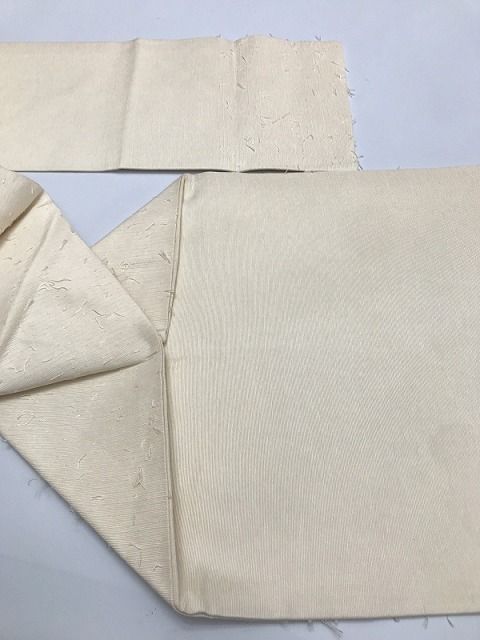 中古】 名古屋帯 正絹 白地に枝花模様 ヒゲ紬 髭紬 九寸 お太鼓