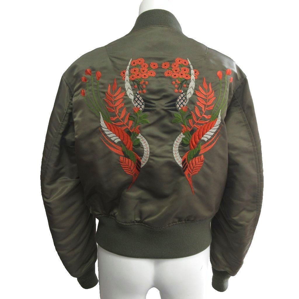 マメクロゴウチ Mame Kurogouchi 15AW 刺繍MA-1 フライトジャケット ブルゾン ボンバージャケット 中綿 MM15AW-JK055 ミリタリー カーキ サイズ2