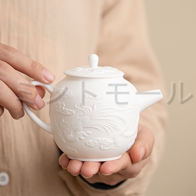 新品未使用　中国美術　茶筒　茶器　茶入れ　青磁　茶道具　龍鳳紋　置物 新品・未使用】 白磁 龍鳳茶壺 茶道具茶器 煎茶道具 美術品 工芸品
