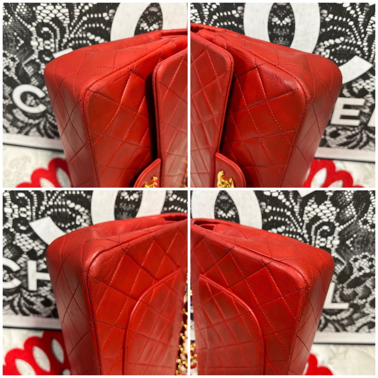 シャネル CHANEL マトラッセ ダブルフラップ ダブルチェーン 赤 097