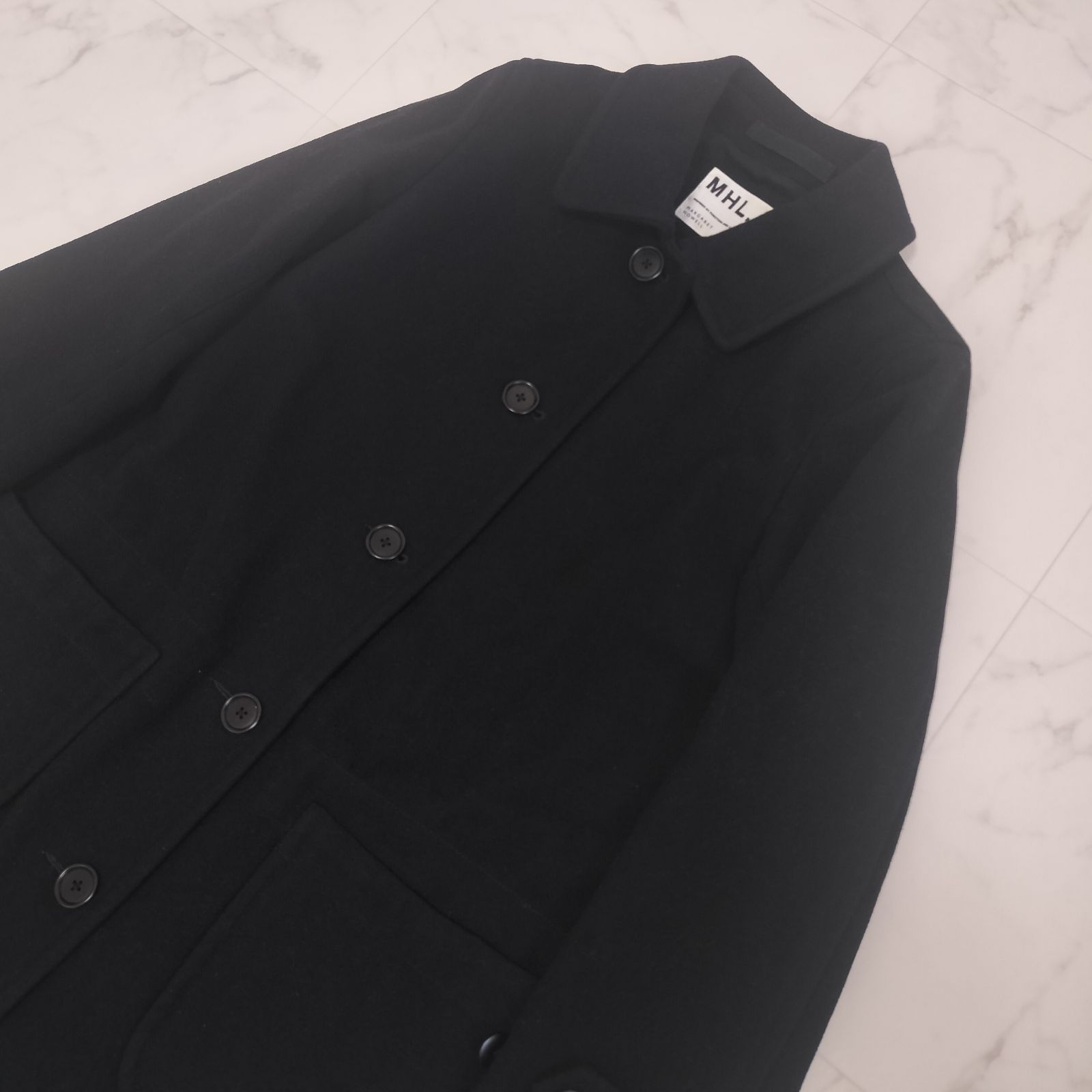 MHL. エムエイチエル メルトンウールロングコート 黒 S マーガレット 