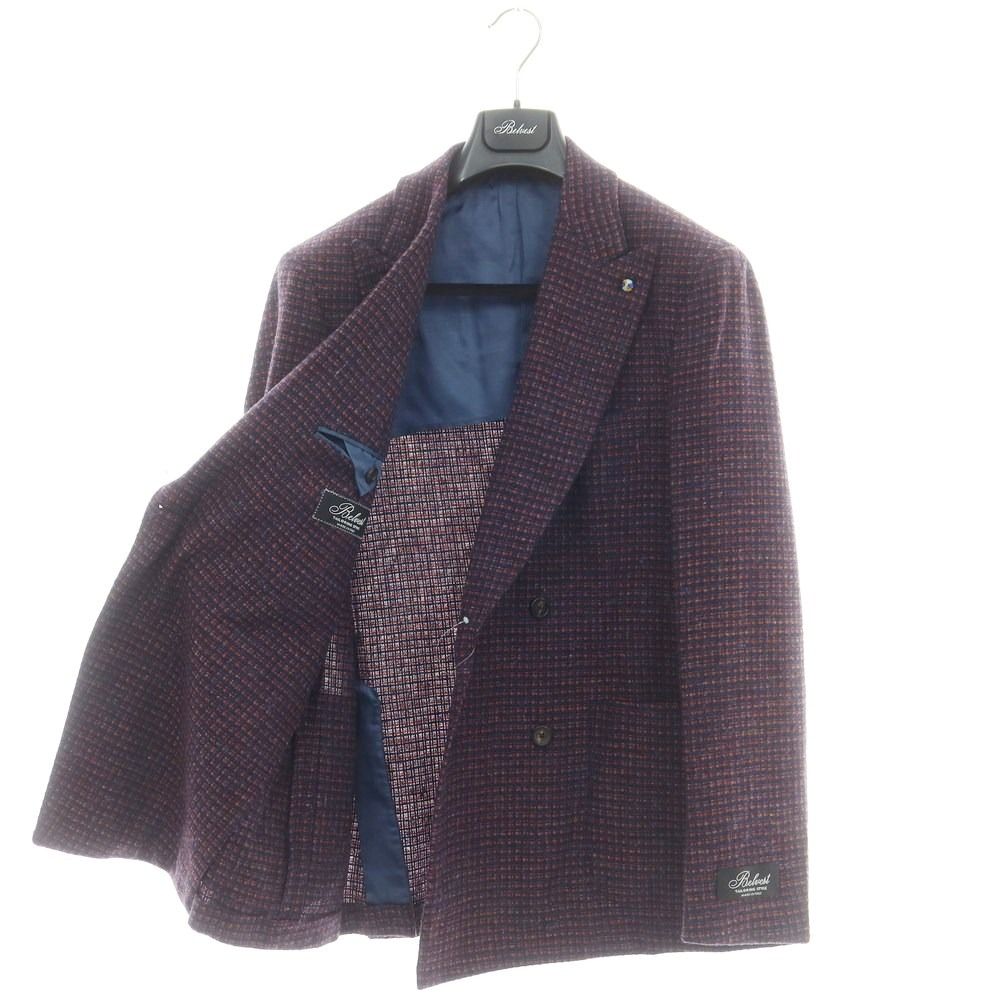 <美品>BELVEST ネイビー ウール リネン ジャケット サイズ48 Belvest（ベルベスト）SUPER110'sウールホップサックソリッド6B