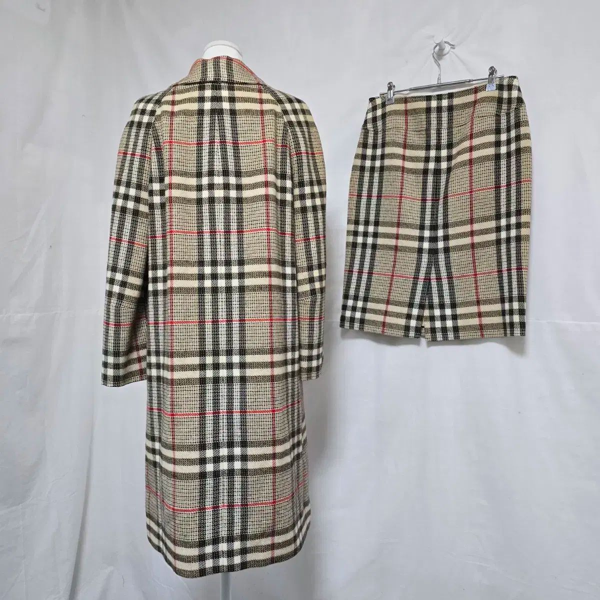 バーバリー チェック コート スカート セットアップ ウール 48 レディース95 30インチ 1016