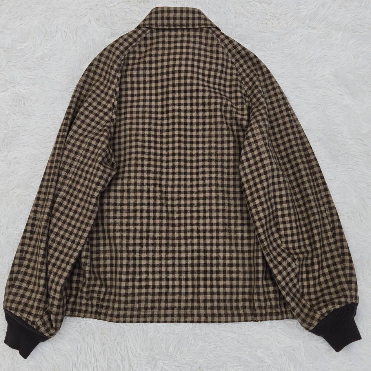 THE RERACS ザ リラクス スイングトップ ハリントンジャケット ガンクラブチェック リネン混 ジップアップ ブルゾン 20SS ブラウン 48 Lサイズ相当