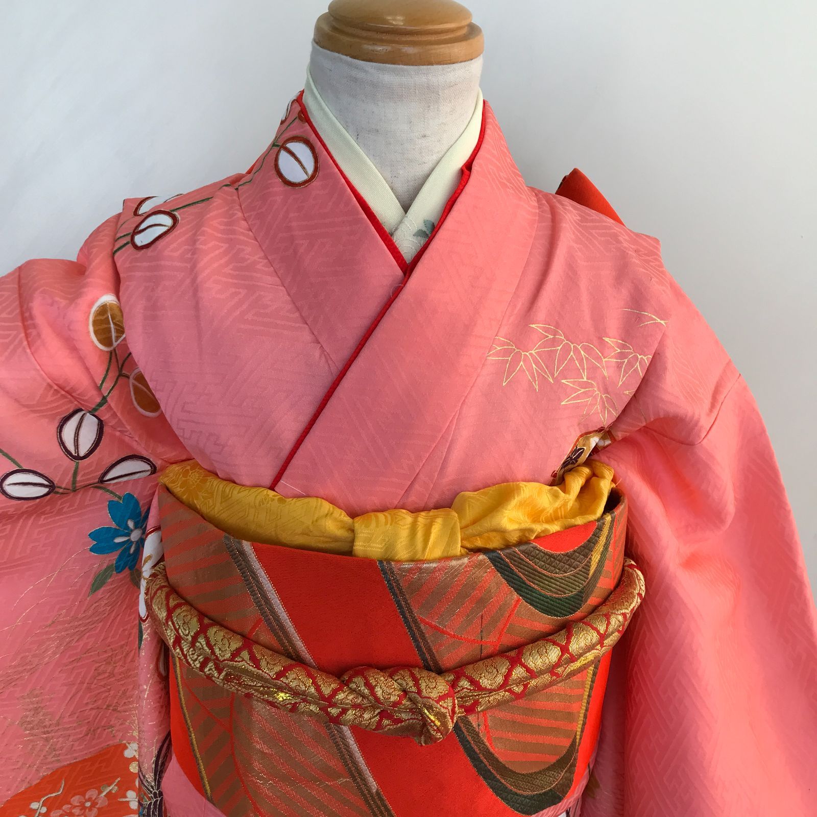 七五三 7歳女の子 着物 四つ身 ピンク 長襦袢 作り帯セット 帯揚げ