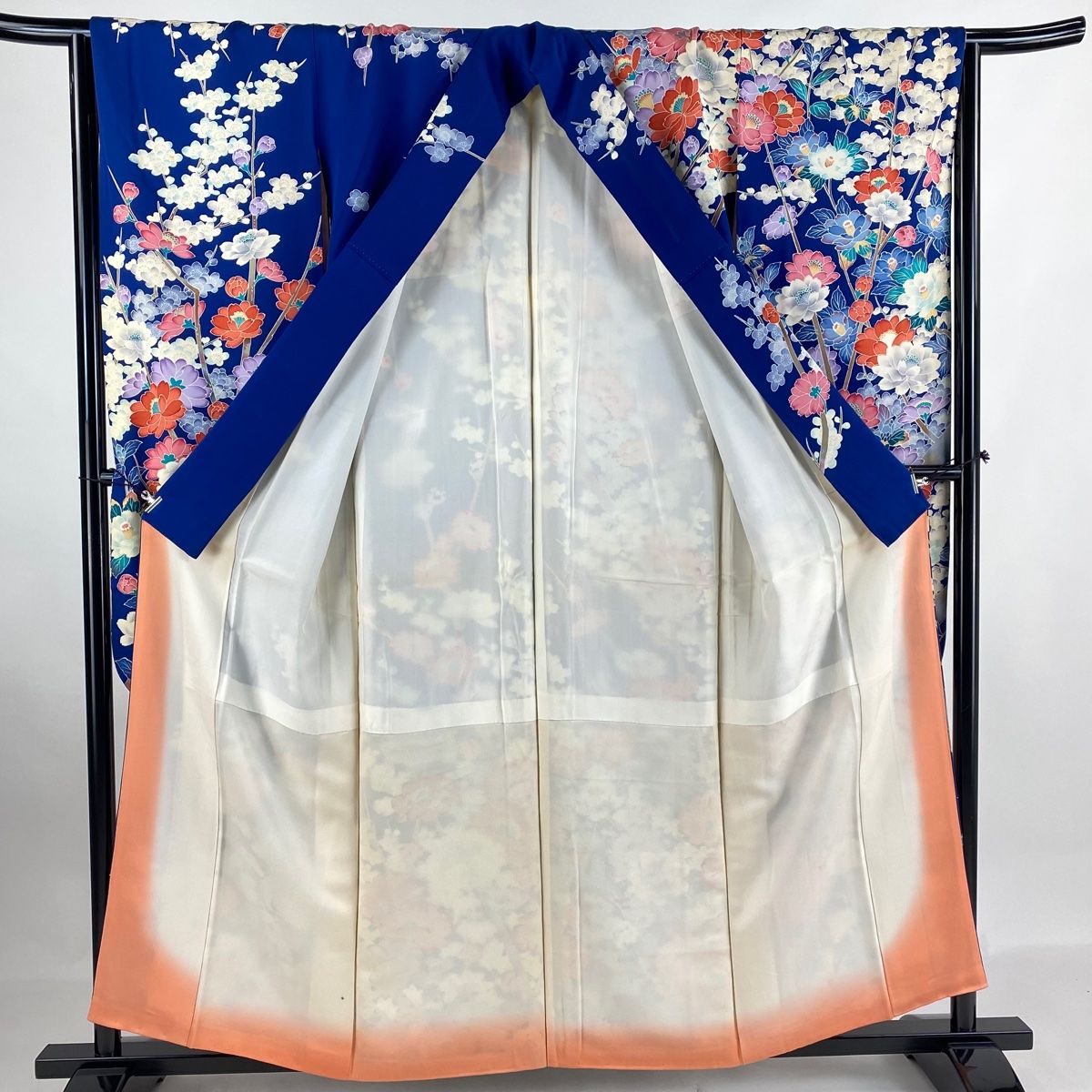 バイセル 着物 名品 振袖 紺色 鳥 枝梅 縮緬 正絹 袷（10月～5月） 161cm Mサイズ ☆☆☆☆ バイセル 着物 名品 振袖 紺色 鳥 枝梅 縮緬 正絹 袷（10月～5月） 161cm