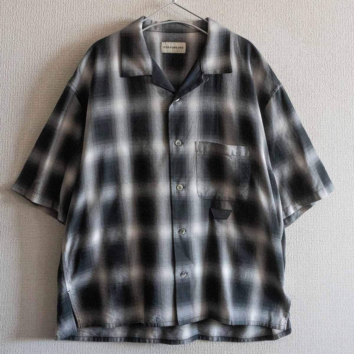 【極美品】FORSOMEONE【OMBRE SHIRT CR】48 オンブレチェック オープンカラーシャツ フォーサムワン 25010211