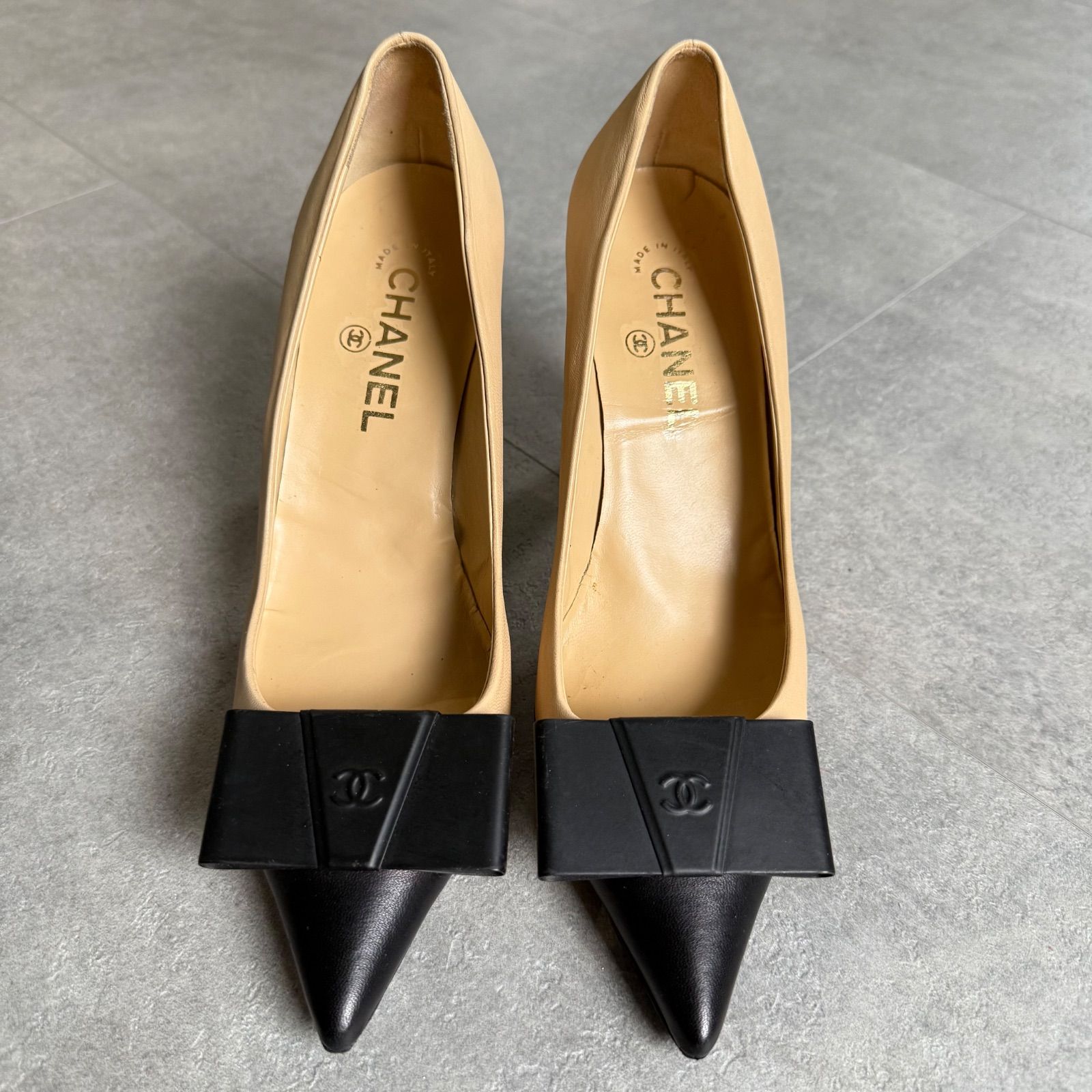 【正規品】CHANEL シャネル　パンプス　ココマーク　りぼん CHANEL シャネル リボンパンプス ココマーク バイカラー ポイン
