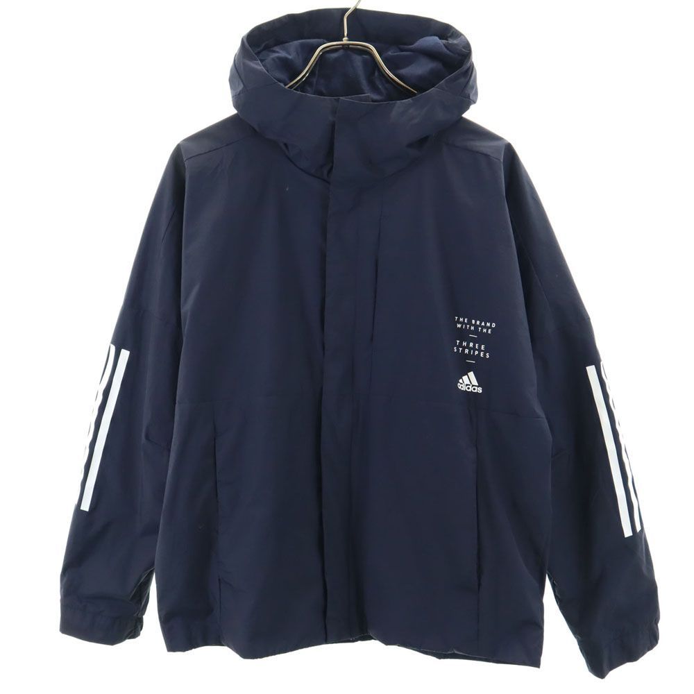 アディダス トレーニング 長袖 フード付き ジャケット M ネイビー adidas フロントジップ 裏トリコット メンズ 古着 【240412】