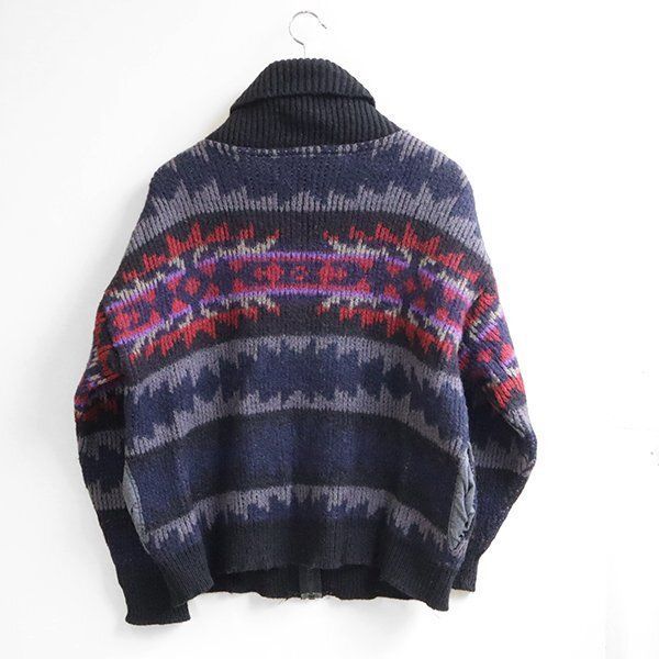 70s pendleton ウールコート ネイビー ビンテージ 70年代☆ PENDLETON ネイティブ柄 ニット Mサイズ ◇ ウール