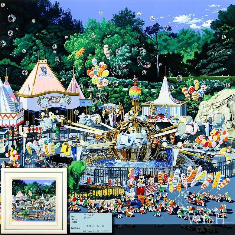 真作 WISH ヒロ ヤマガタ ダンボ シルクスクリーン 15号大 大作 直筆サイン 証明シール ◆ディズニー人気作 25092629