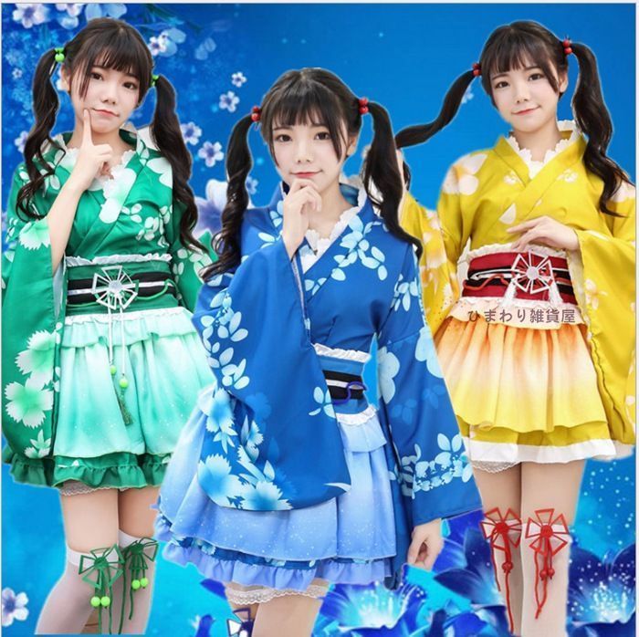 浴衣 ロリータ 和服 着物 コスプレ 衣装 簡易 ハロウィン コスチューム 花魁系 セット 夏祭り 花魁 お祭り 花火大会 浴衣 着物ドレス 大人用 JRhE660