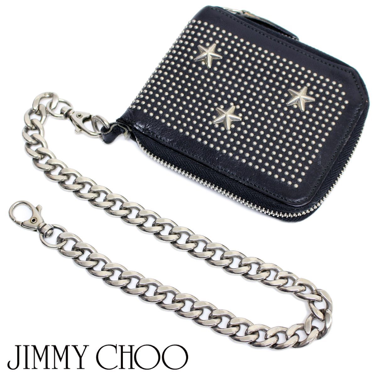 JIMMY CHOO ジミーチュウ 中古 2つ折りレザー財布 ウォレットチェーン 