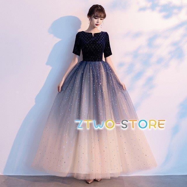パーティードレス ロング ロングドレス 結婚式 お呼ばれドレス 演奏会 カラードレス 袖あり Aライン チュール 大きいサイズ 3L 4L 5L 6L 小さいサイズ0217CYB88 登場