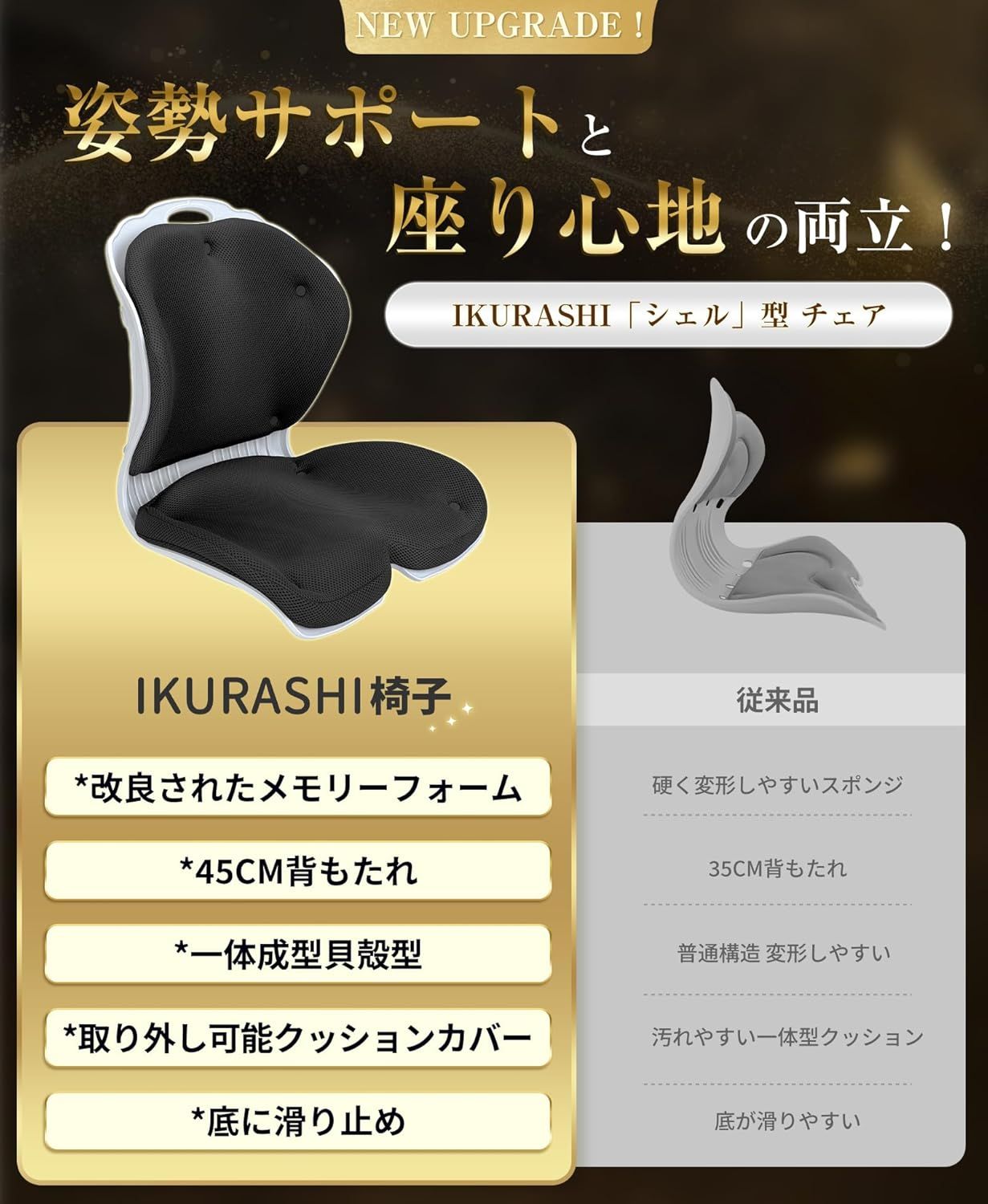 【腰の神様がくれた特等席✨】アイクラシ 姿勢矯正 腰痛予防 ブラック 腰の神様がくれた特等席】 アイクラシ(Ikurashi) 姿勢矯正 椅子