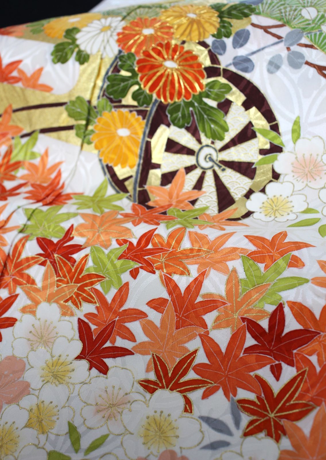 京友禅 手描き 振袖 未仕立て 仮絵羽 花車文様 逸品 一点物 成人式向け 