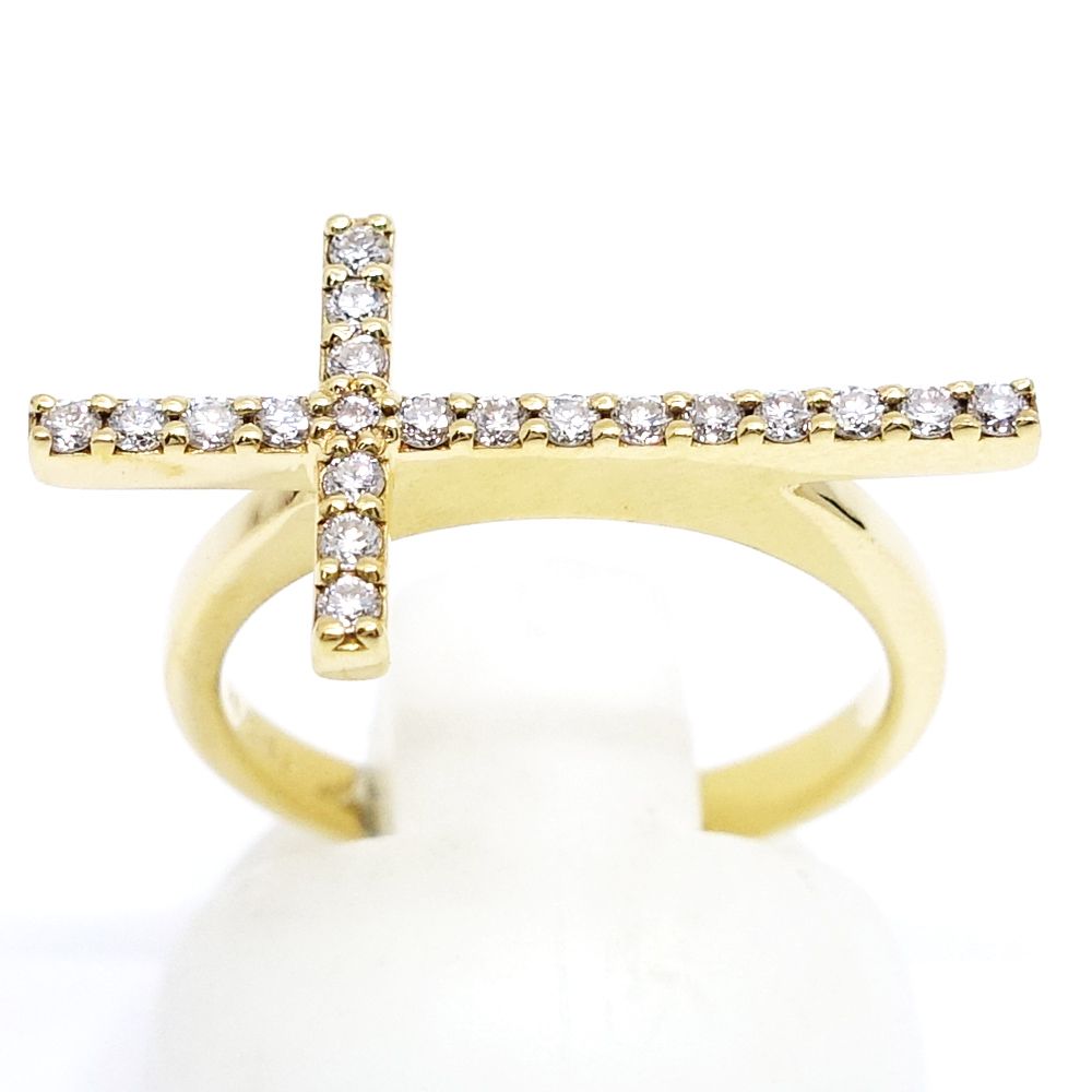 栄 ビジュードエム K18YG クロス ダイヤモンド リング 指輪 横向き 750YG 十字架 ジュエリー その他