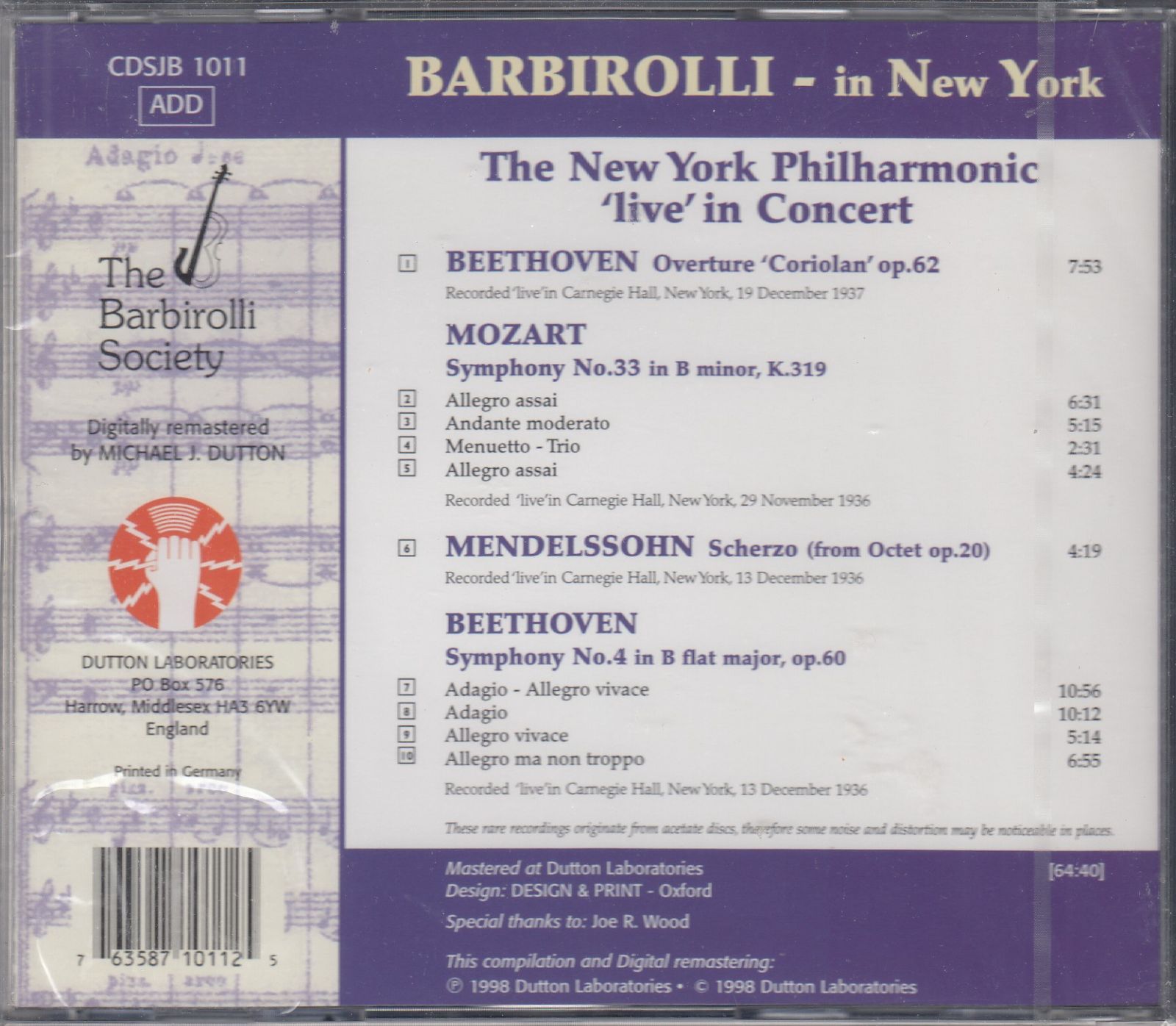CD/Barbirolli Society]ベートーヴェン:序曲「コリオラン」Op.62&
