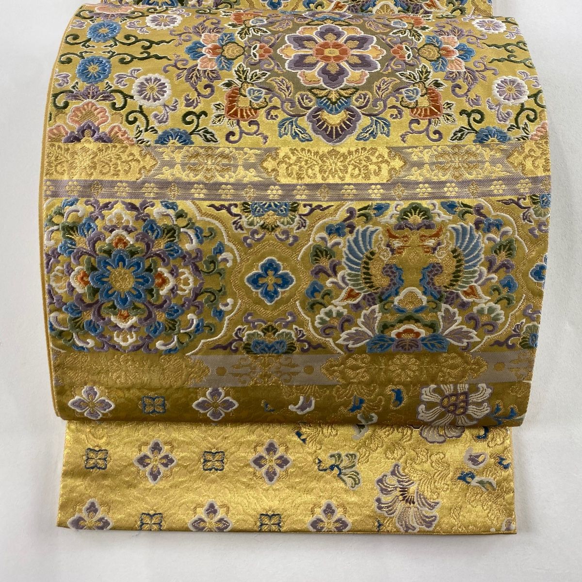 袋帯 美品 秀品 華文 向鳥 箔 金糸 金色 六通 正絹 【中古