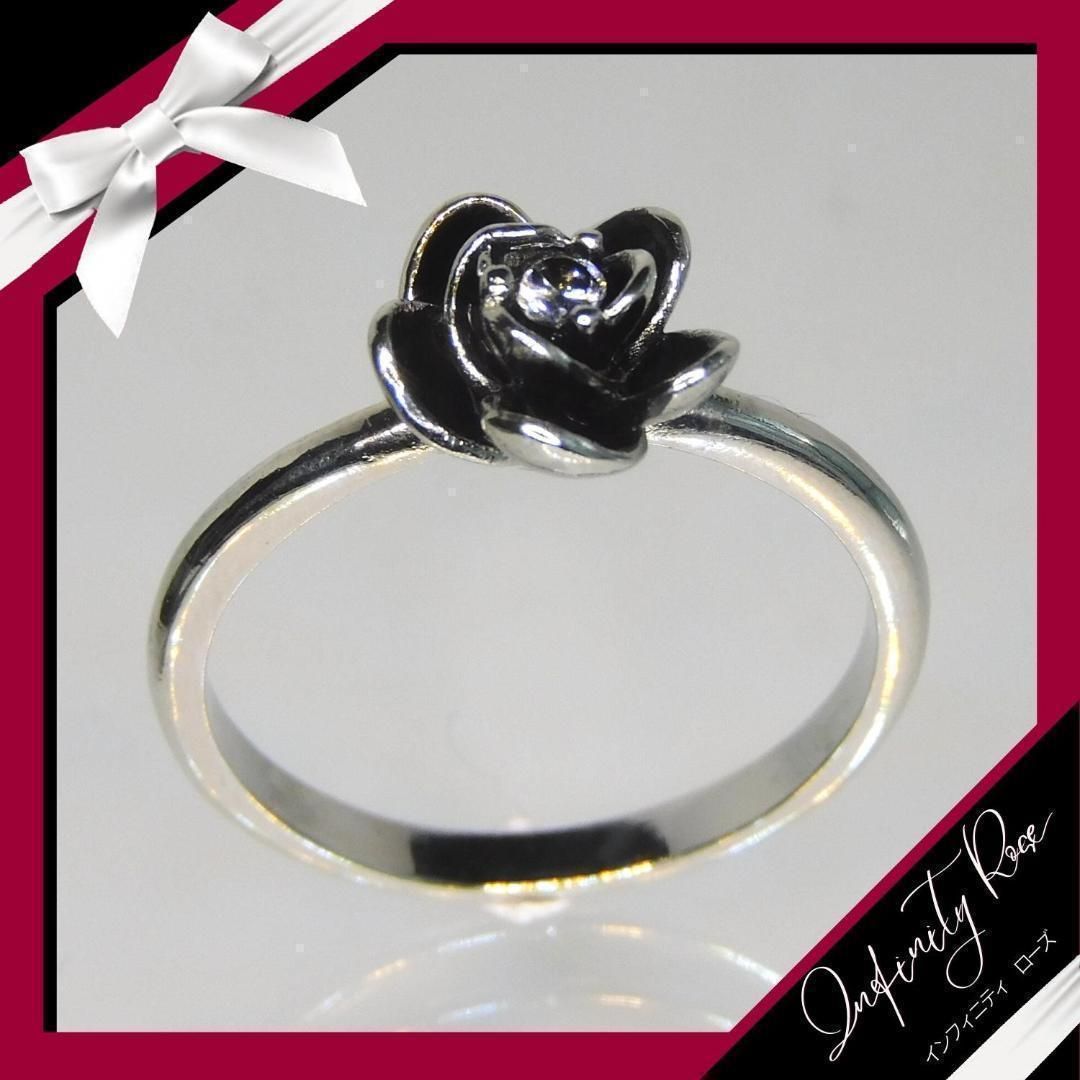 1049）15号 黒バラ大人デザイン薔薇一粒スワロフスキーリング 指輪 - メルカリ