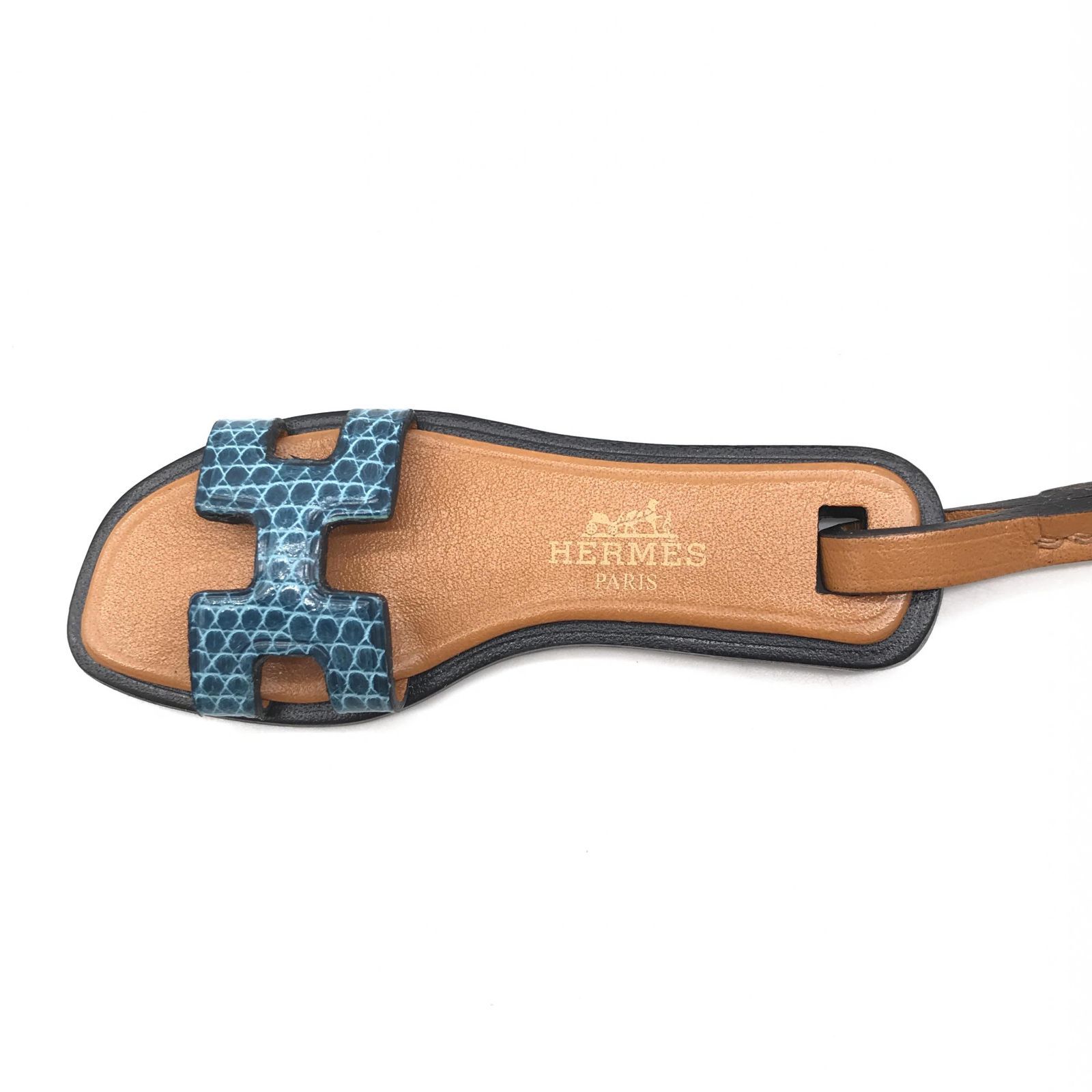 HERMES エルメス リザード オランナノチャーム サンダル ブルー 