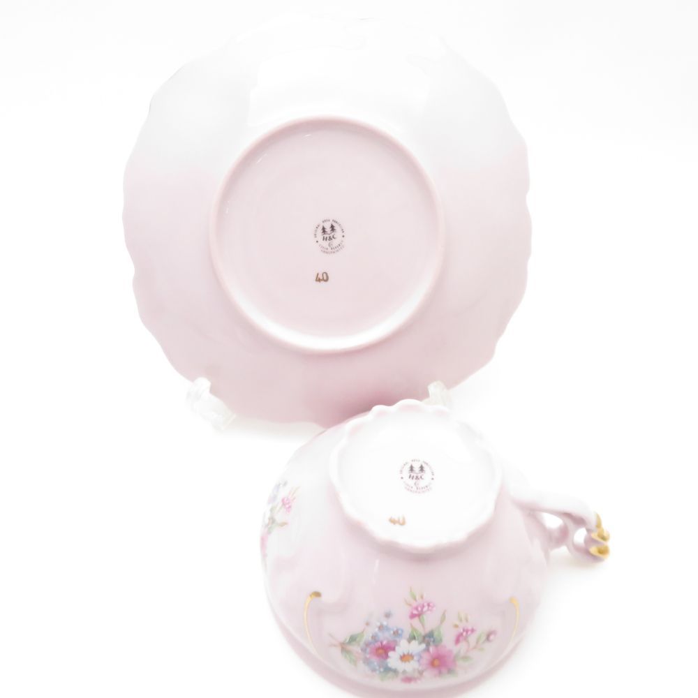 美品 H&amp;C カップ＆ソーサー シュガーポット 3点 セット 花柄 ORIGINAL ROSA PORZELLAN SM4050X2 美品 H&C カップ＆ソーサー シュガーポット 3点 セット 花柄