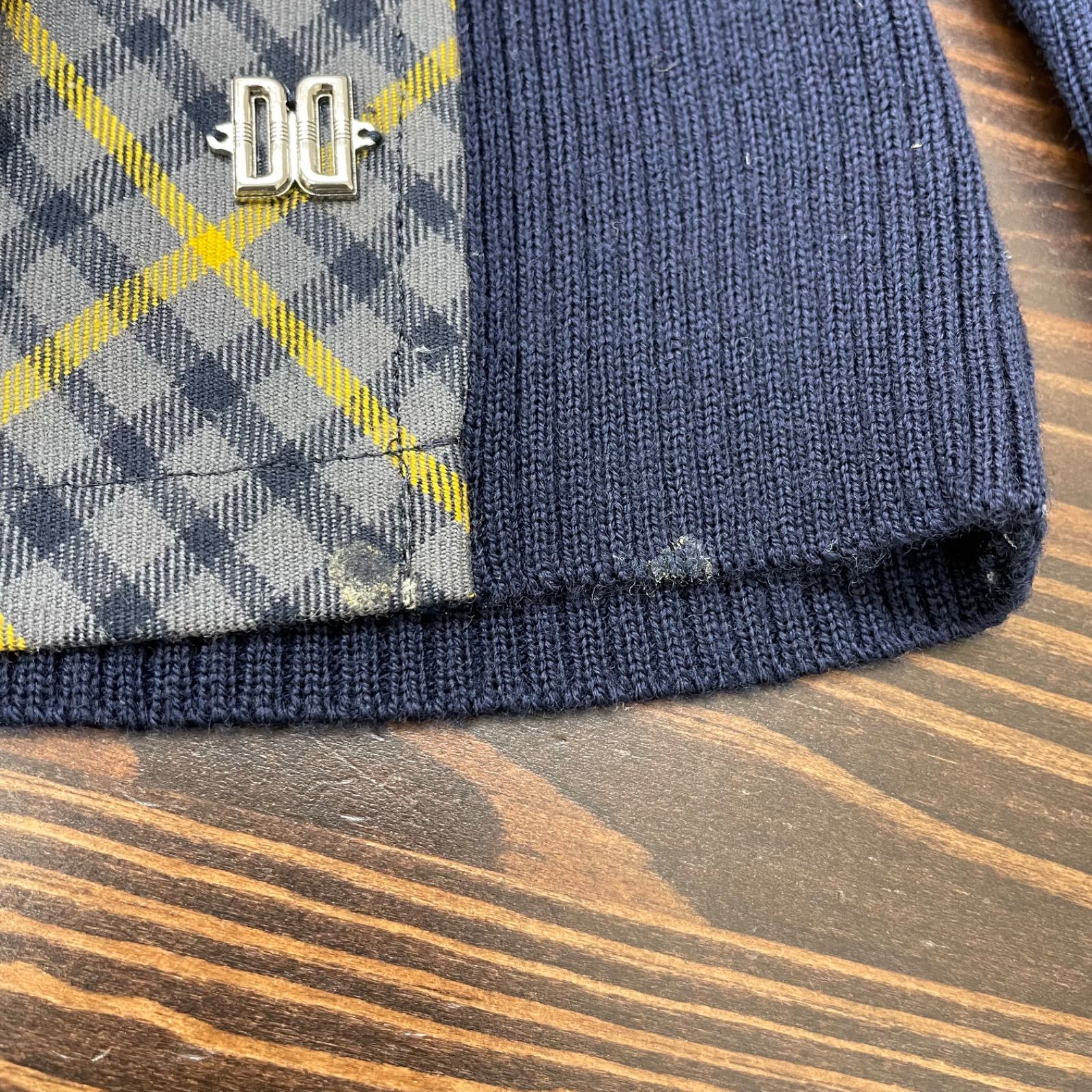 H226*DAKS ダックス☆ジャケット☆ブルゾン☆紺ネイビー☆チェック柄☆7. DAKS ダックス ニットカーディガン ネイビー チェック柄