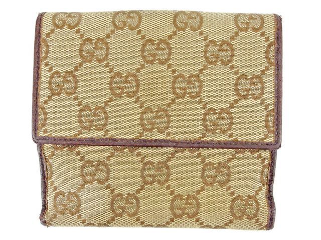 グッチ Wホック財布 長財布 GG柄 ベージュ ブラウン キャンバス グッチ Wホック財布 長財布 GG柄 ベージュ ブラウン キャンバス