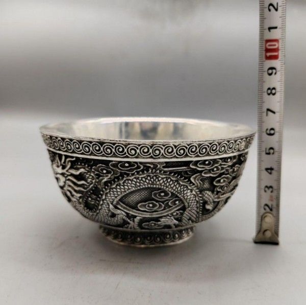 新品】銅 細工 双龍戯珠銅碗 茶碗 装飾品 現代工芸品 美術品