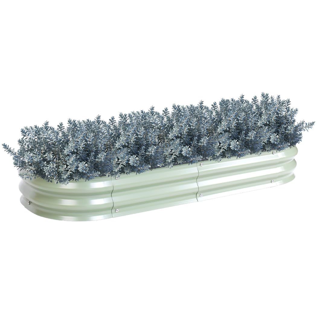 新着商品 ライトグリーン 150x60x20cm 植物 野菜 花用 波形 盛り上がったガーデンボックス 金属製 大型 楕円形 プランター 亜鉛メッキ 盛り上がったガーデンベッドキット メタルガーデンベッド BAOYOUNI