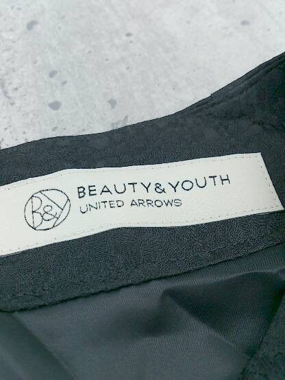 ◇ BEAUTY&YOUTH UNITED ARROWS 総柄 七分袖 膝丈 ワンピース ブラック *  【1002797384652】