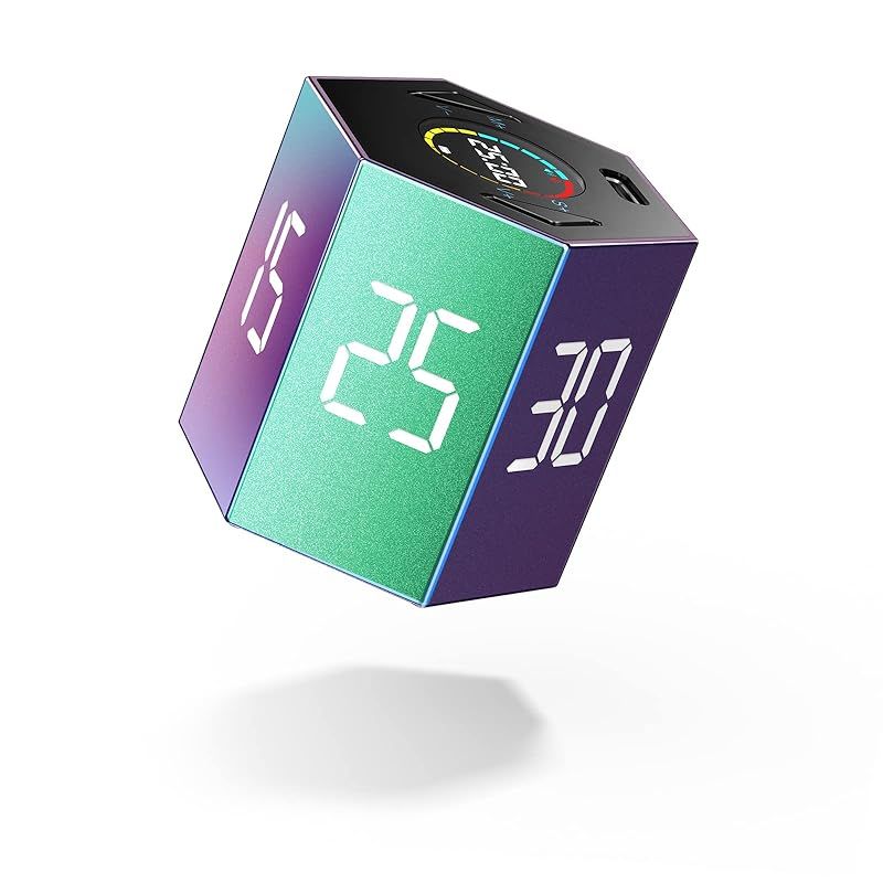 TickTime Pro 新時代のデジタルタイマー グラデーション版 正六角柱 ポモドーロ キッチンタイマー キューブタイマー 5段音量調整|静音モード|振動モード Type-C充電 自動電源オフ機能 環境対応型ABS素材 LED HD画面 キッチン|勉強|