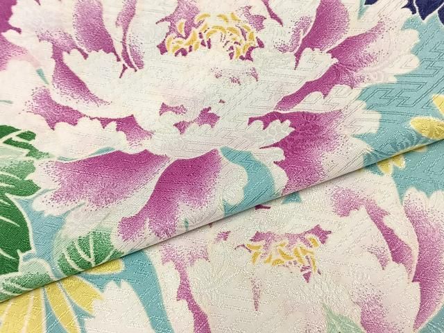 平和屋着物▽リョウコキクチ Ryoko Kikuchi 小紋 単衣 草花文 洗える