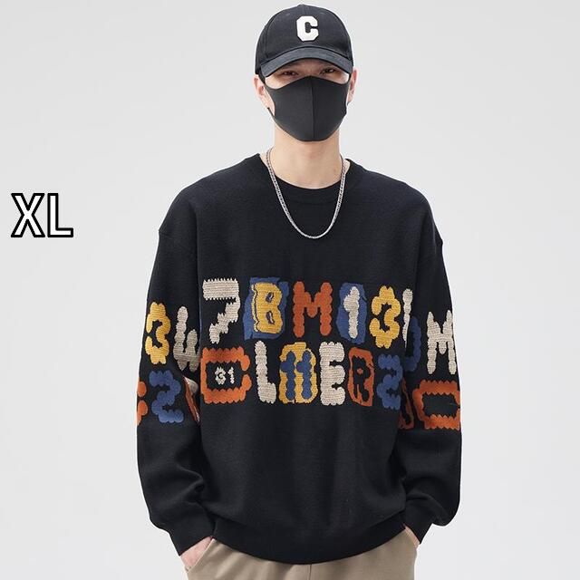 [XL]秋冬 コーデ メンズ  服 シンプル ファッション オシャレ 大人 かっこいい 大きいサイズ ストリート 紳士服  ラウンドネック セーター レター プリント アメリカン カジュアル 厚手