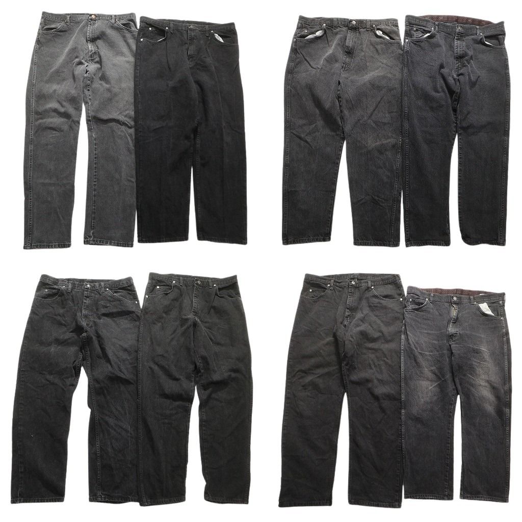 古着卸 Wrangler ラングラー ブラックデニム パンツ 8枚セット メンズ 38 |40 アメカジ 皮パッチ フェード 古着 NA6446