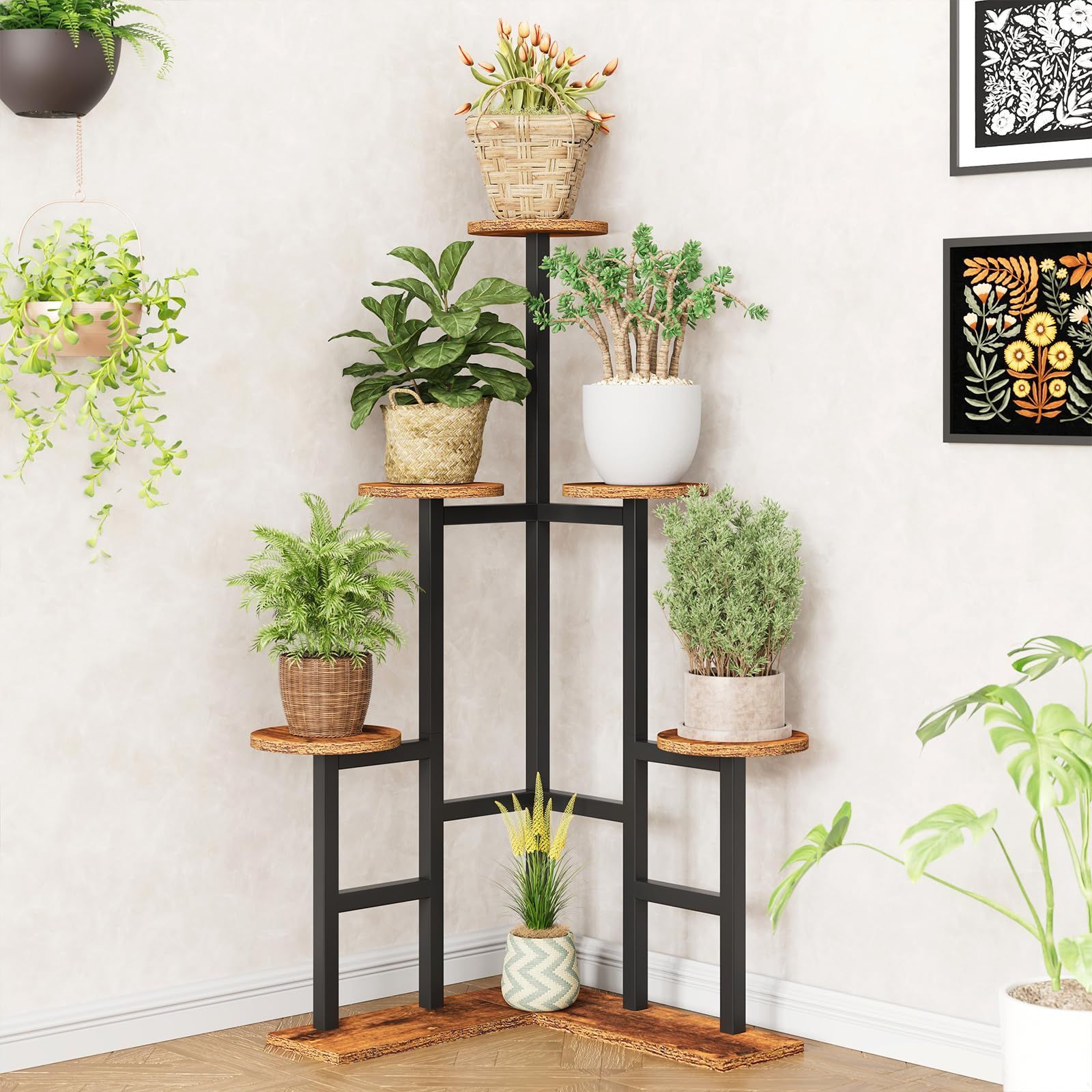 Color:ブラウン IBUYKE フラワースタンド スタンド 鉢スタンド 2段 園芸ラック 植木鉢台 花台 鉄製 植木鉢置き 室内 ガーデンラック 屋外室内 丈夫 玄関置き 組み立てが簡単 ブラウン JPTMJ071H