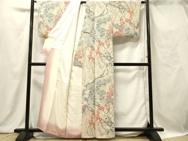 平和屋着物○上質な小紋 枝梅 鬼しぼ縮緬 正絹 逸品 AAAT3109np