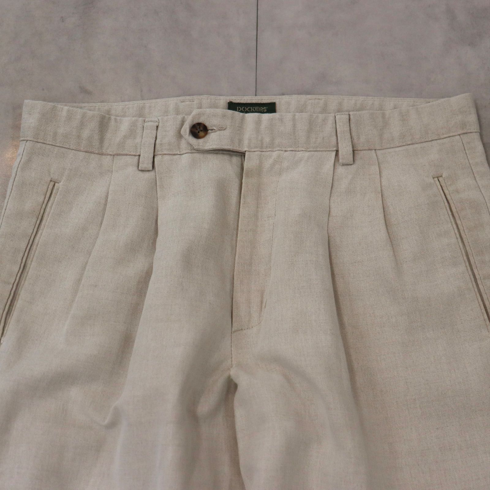 90s【DOCKERS】リネン　ツータック　スラックス 古着 90年代 DOCKERS ツータック リネンパンツ スラックス