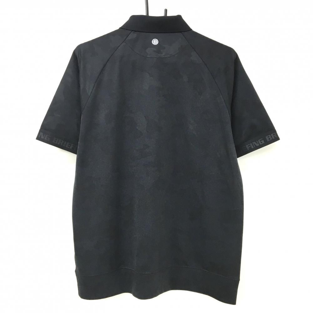 超 ブリーフィング 半袖ポロシャツ 黒 カモフラ柄地模様 迷彩 袖口ロゴ メンズ M ゴルフウェア BRIEFING