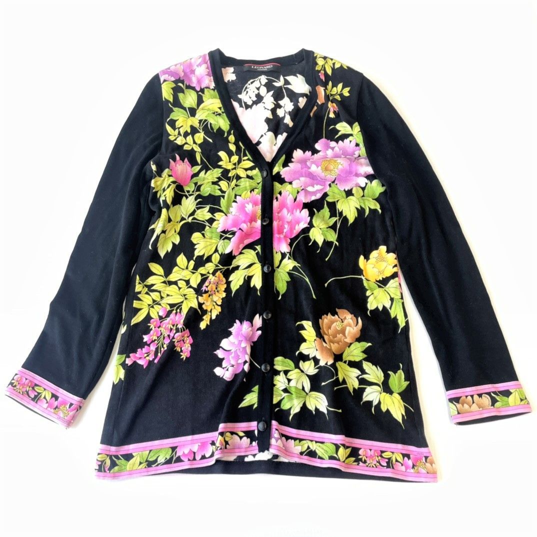 ♪03116 LEONARD FASHION レオナール 花柄 カーディガン Lサイズ