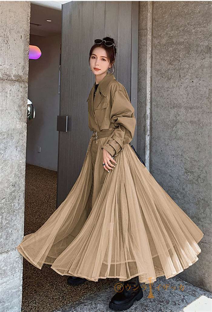 美品✨　アメリ♡ トレンチコート  ロング　シフォン　フードつき　サイズF COCOMOMO トレンチコート コート ゆったりきれいめ ベルト付き