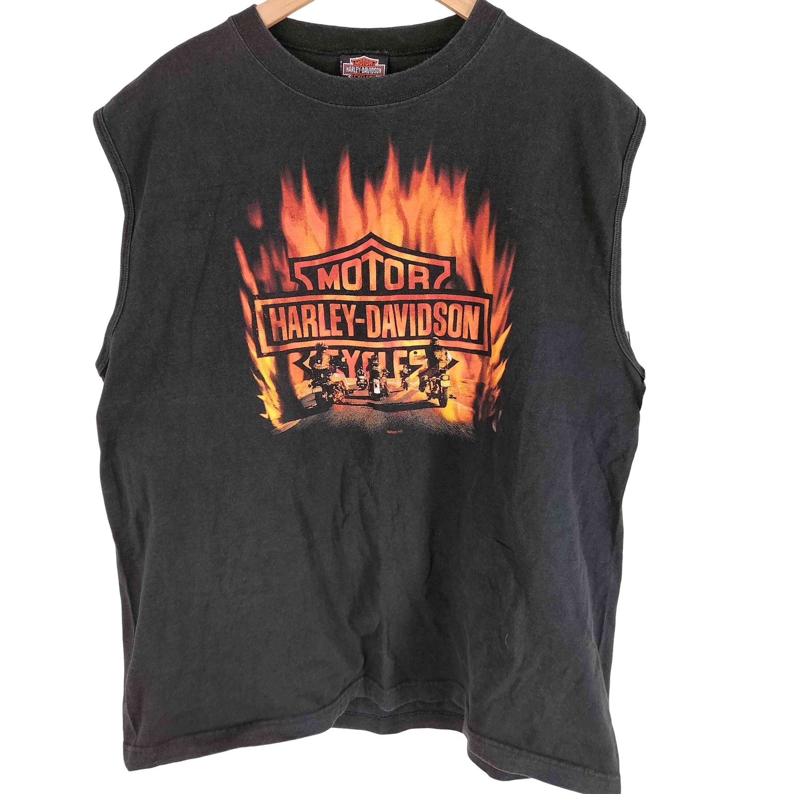ハーレーダビッドソン HARLEY-DAVIDSON 00S USA製 コットン100 ファイアーパターン  バックプリント ノースリーブ Tシャツ メンズ  XL