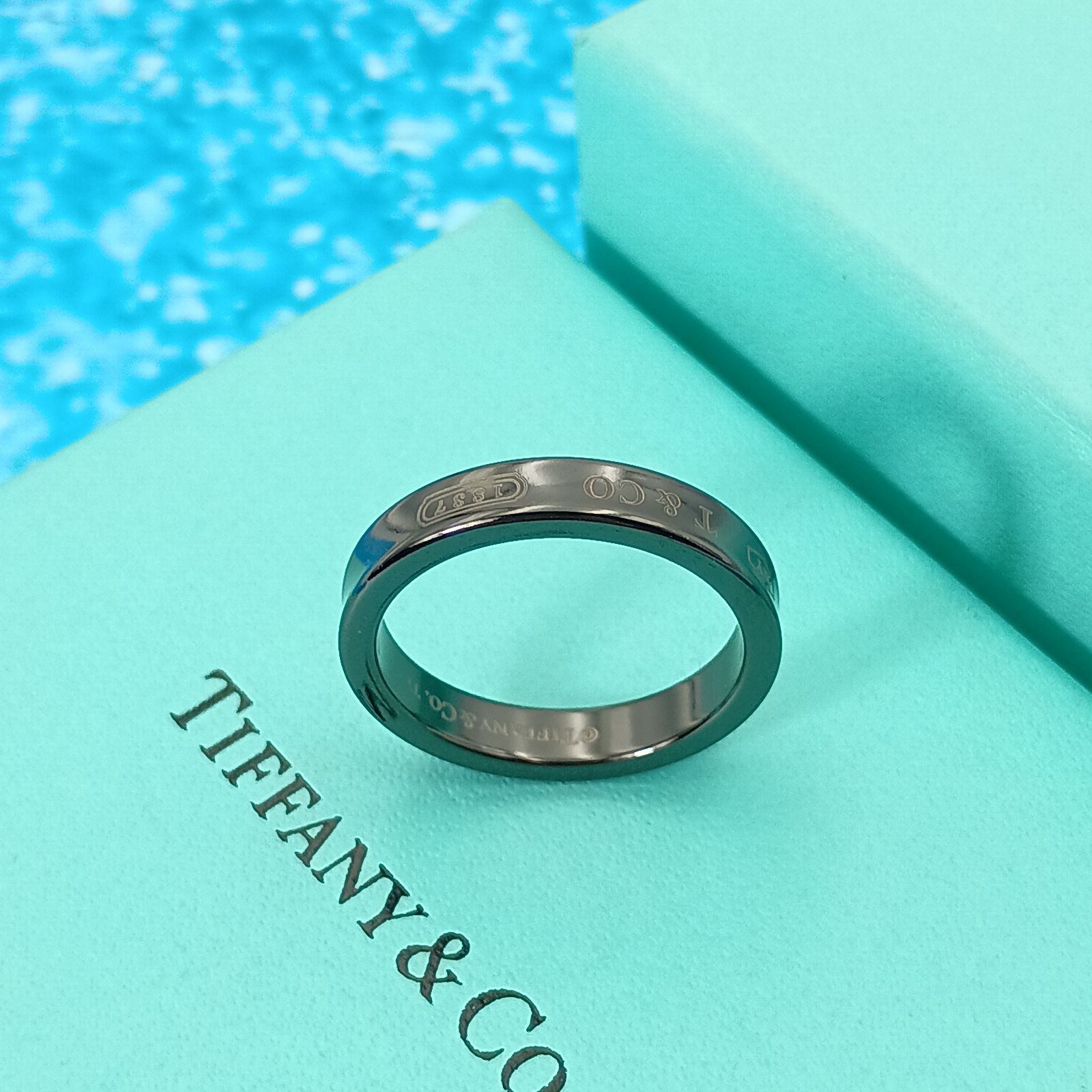 希少 TIFFANY&Co ティファニー 16号 チタン ナローリング 指輪 美品