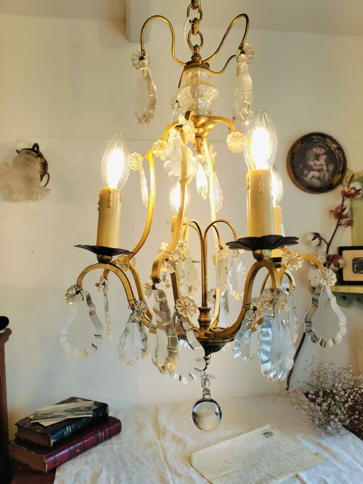 セール フランスアンティーク シャンデリア ガラスドロップ フランス